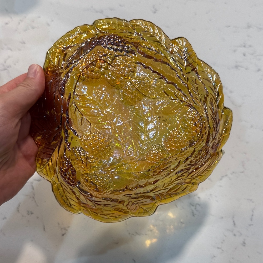 Vintage Indiana Glass Loganberry Iridescent Amber Carnival Glass Bowl